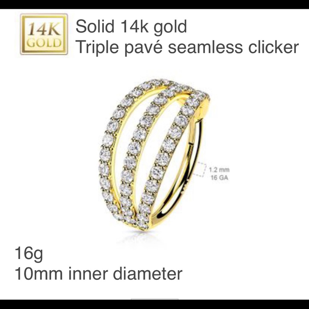 14k gold 10mm 16g hoop clicker ear cartilage helix conch